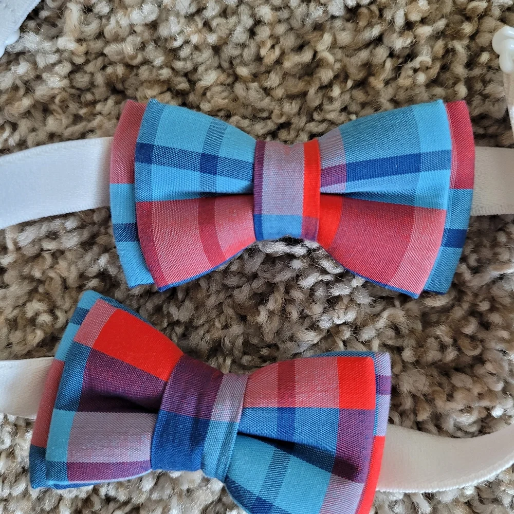 Plaid Elastic Strap Bowtie Set of 2 12 inches